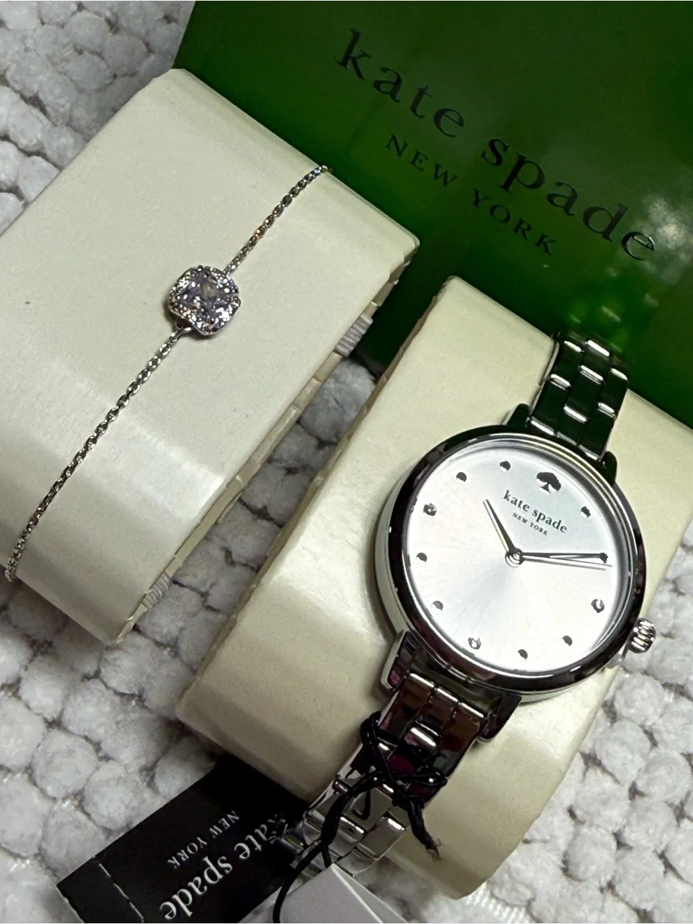 Kate Spade NY Metro Three-Hand Quartz Bracelet Watch & Crystal Bracelet Set NWT